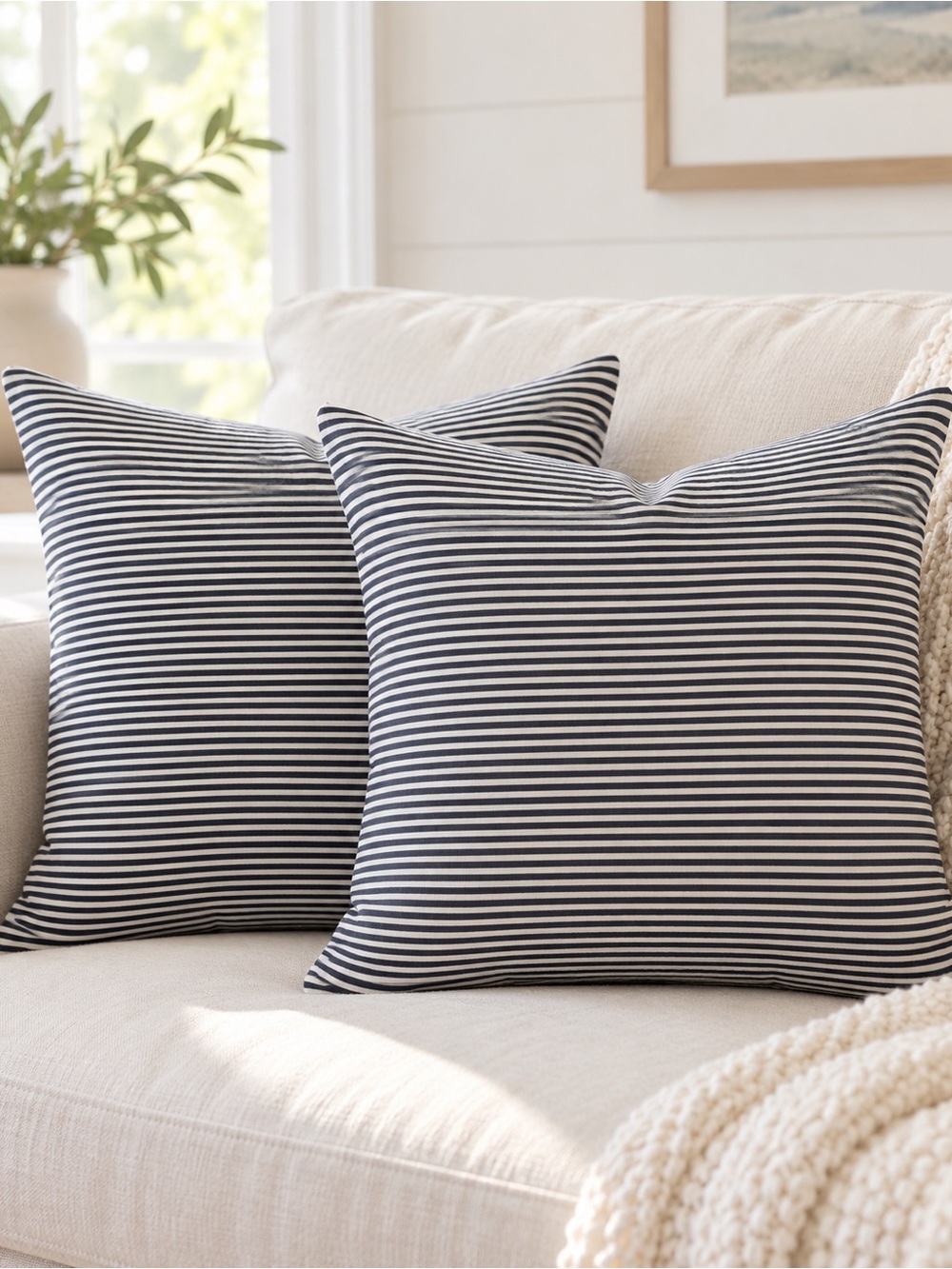 Navy and White Striped 18 x 18 pillow covers